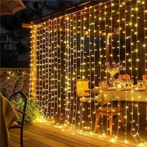 300 LED Curtain Fairy Lights Warm White String Hanging Window Wall Christmas